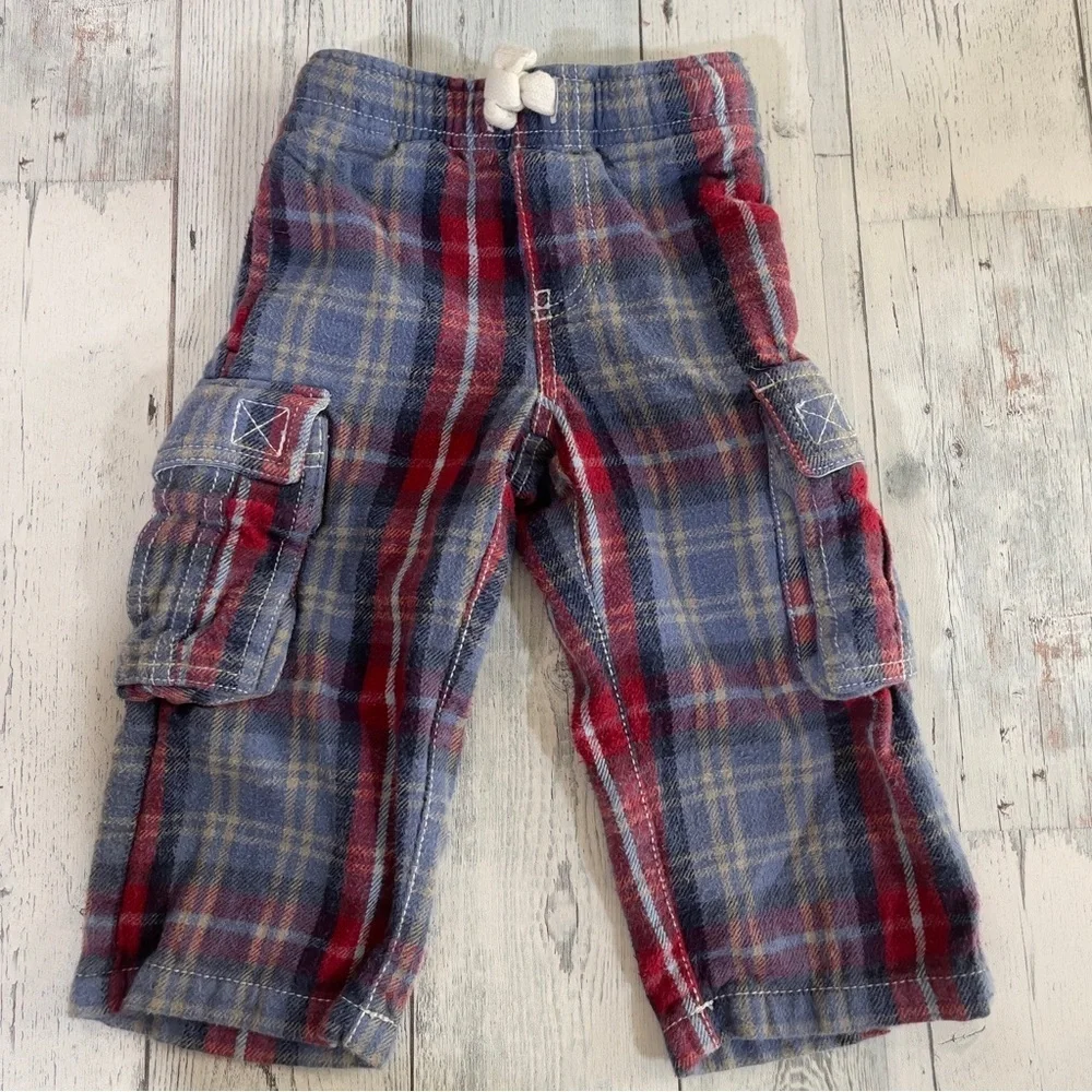 Mini Boden Plaid Flannel Cargo Pull On Pants 2Y